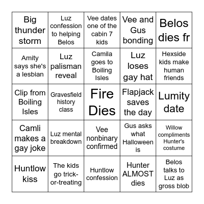 Fire and Ellikon's Thanks to Them Predicitons Bingo Card