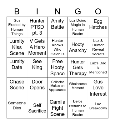 Owl House Season 3 Bingo Card