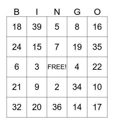 Multiplication Bing Bingo Card