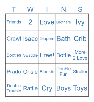 Baby Shower: Prado Twins Bingo Card