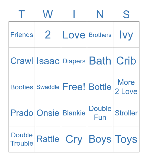 Baby Shower: Prado Twins Bingo Card