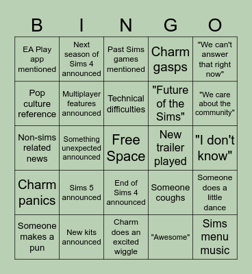 SIMS SUMMIT w/ Charmelian Bingo Card