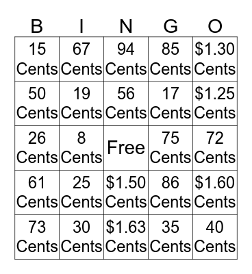 Money Bingo Card