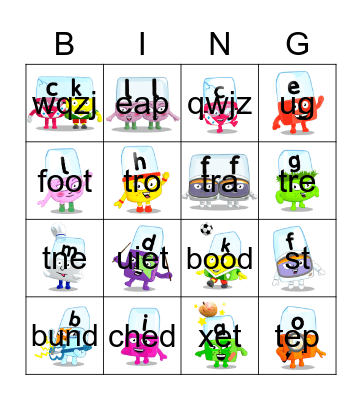 Alphablocks Phase 2 Bingo Card