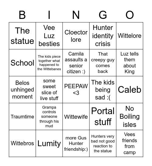 Thanks to them Bingo Card