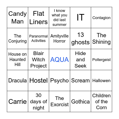 Horror Film Bingo Card