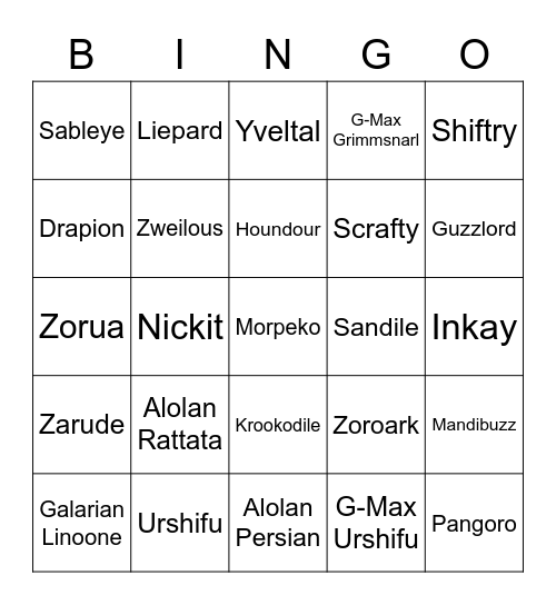 Gousse Round 1 (Dark Types) Bingo Card