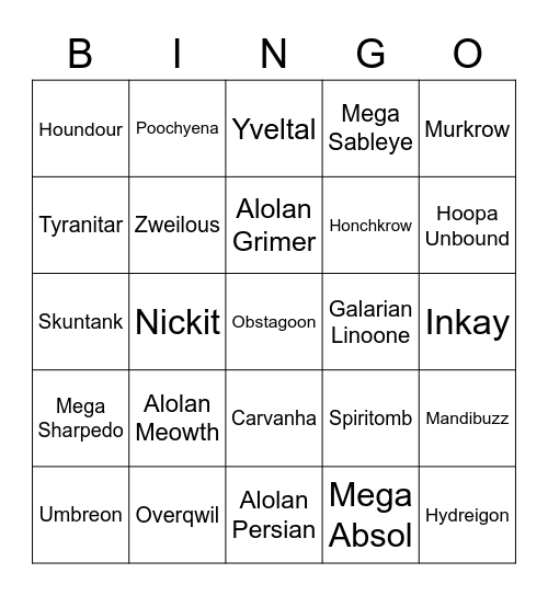 Kurisu Round 1 (Dark Types) Bingo Card