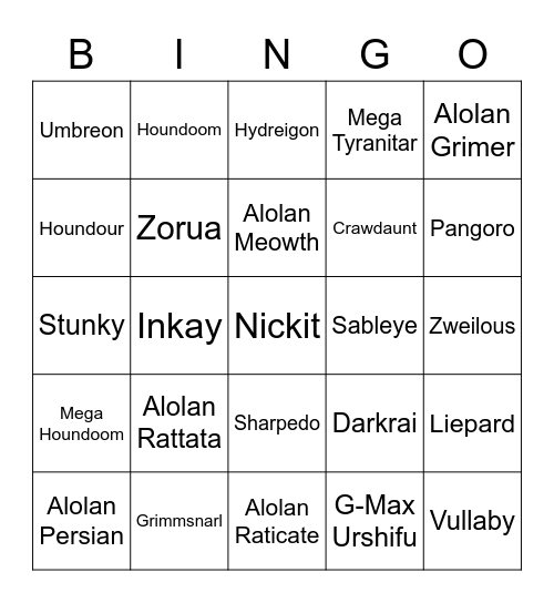 Kurisu Round 2 (Dark Types) Bingo Card