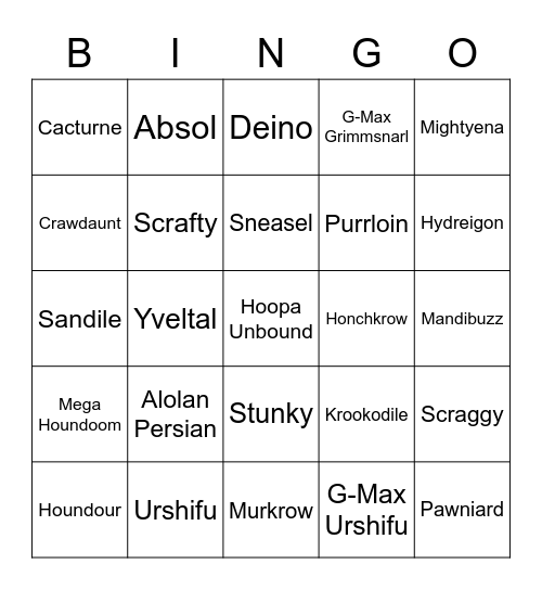 Sololek Round 2 (Dark Types) Bingo Card