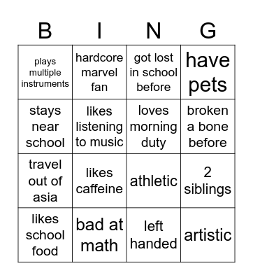 get to know one another! Bingo Card