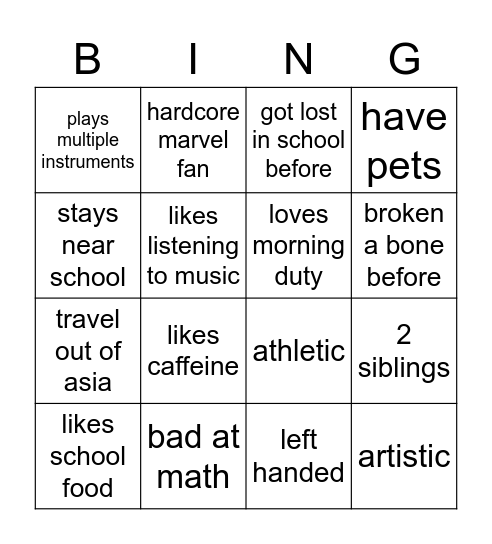 get to know one another! Bingo Card