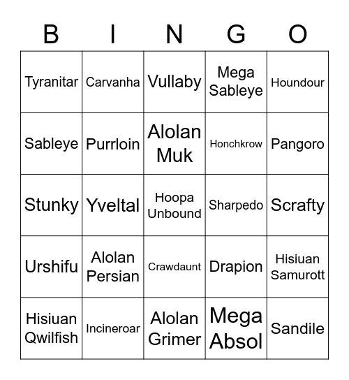 Steelcario Round 1 (Dark Types) Bingo Card