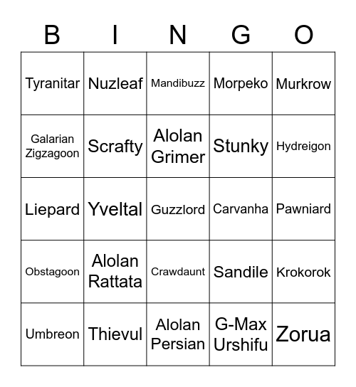 Steelcario Round 2 (Dark Types) Bingo Card