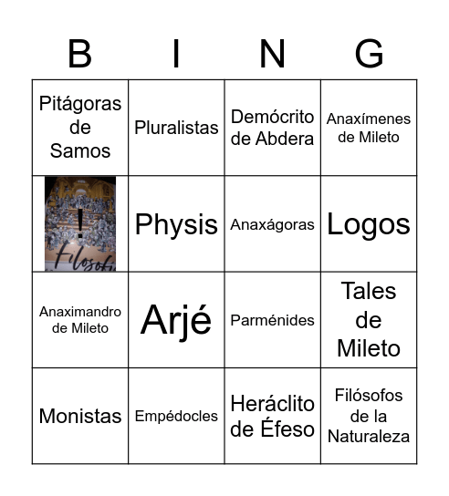 Del mito al logos: presocráticos Bingo Card