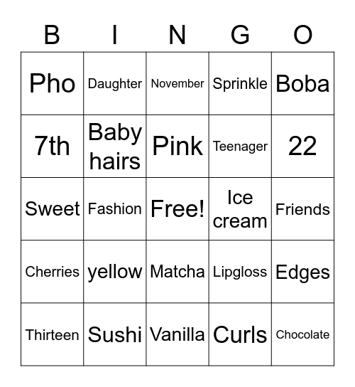Official a Teenager Bingo Card