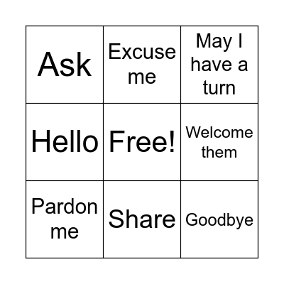 Courtesy Bingo Card