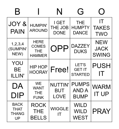 OLD SCHOOL HIP HOP & R&B Bingo Card