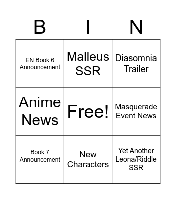 Twst stream bingo Card