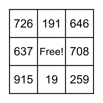 Number Bingo Card