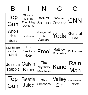 80's Movie & TV Bingo Card