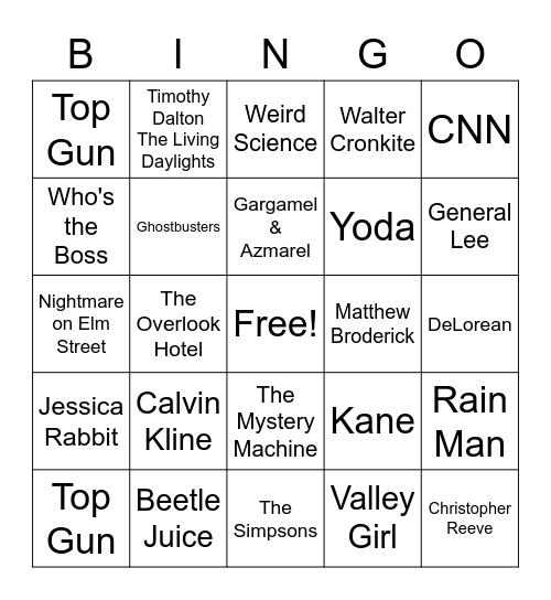 80's Movie & TV Bingo Card