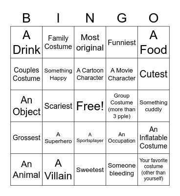 Halloween Costume Bingo Card