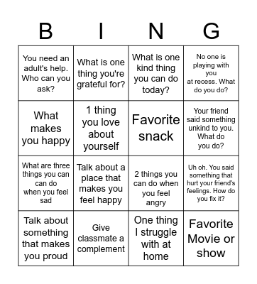 Social Emotional Bingo! Bingo Card