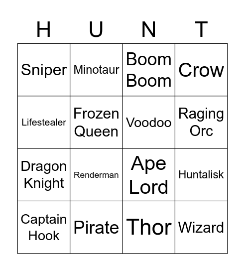 Hunt Royale Bingo Card