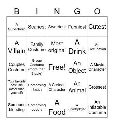 Halloween Costume Bingo Card