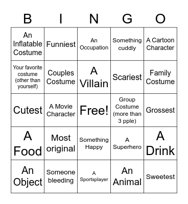 Halloween Costume Bingo Card