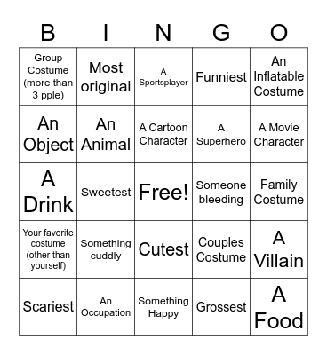 Halloween Costume Bingo Card