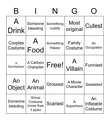 Halloween Costume Bingo Card