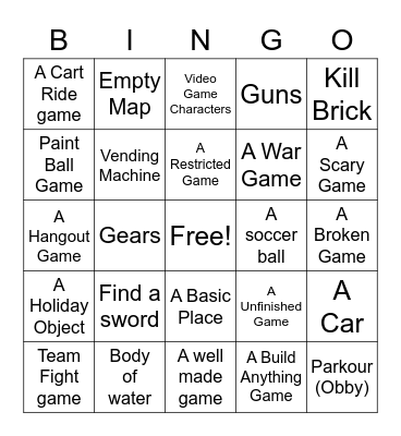 Roblox Place Roulette Bingo Card