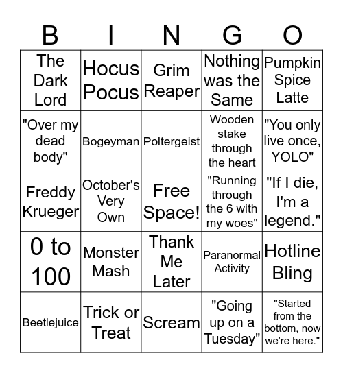 October Halloween Bingo! Bingo Card