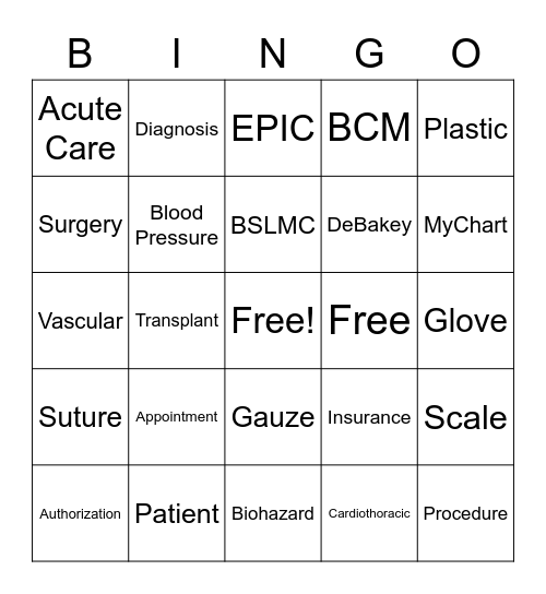 Clinical Staff Week BINGO Card