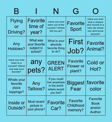 All About You Bingo Card