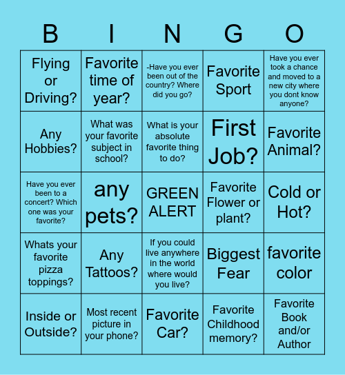 All About You Bingo Card