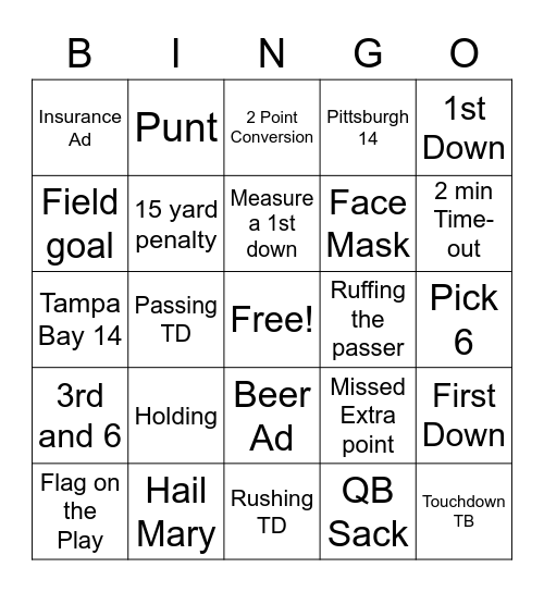 Sunday Funday Bingo Card