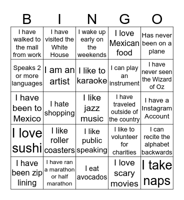 MRR Bingo Card