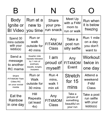 November Run Club BINGO Card