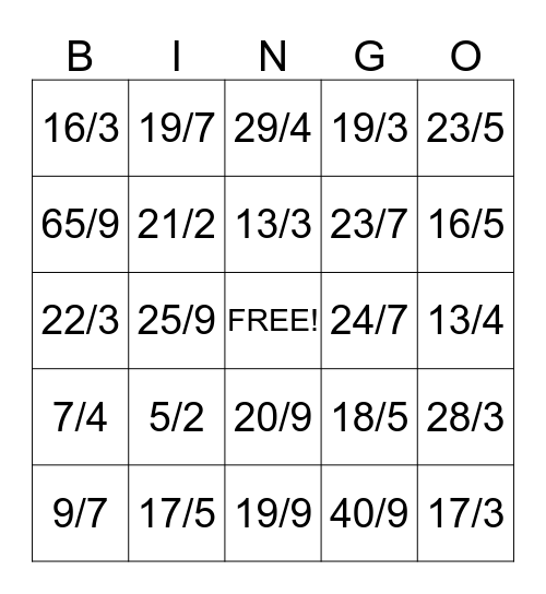 Mixed Numbers to Fractions Bingo Card