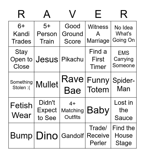 Rave Bingo Card