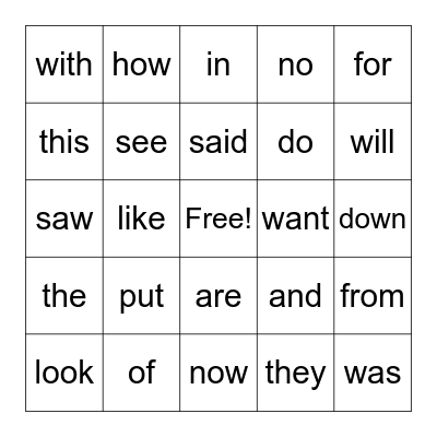 Red Heart Words BINGO Card