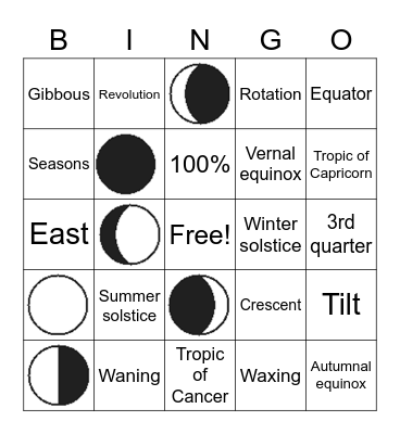 Moon Phases Bingo Card