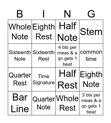 Rhythm Bing!...0 Bingo Card