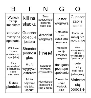 Among Bingus Bingo Card