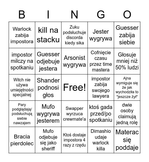 Among Bingus Bingo Card