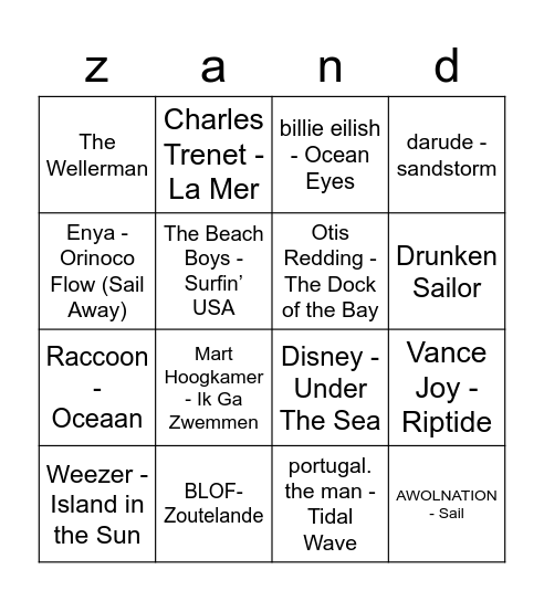 Brouwersdam Muziekbingo Card