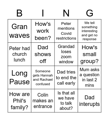 Family Zoom Bingo Card
